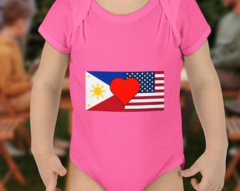 Body de bebé personalizado con dos banderas / Conjunto de bebé con corazón y banderas de países personalizados / Regalo internacional para bebé / Regalo para bebé del Mundial / Regalo para recién nacido