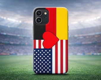 Funda para móvil del Mundial 2026, regalo para parejas / Funda personalizada con dos banderas de países en forma de corazón / Regalo para aficionados al fútbol (novio/novia) / Funda para móvil para parejas
