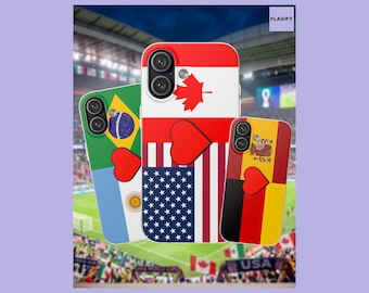 World Cup 2026 Phone Case Gift for Couples | Custom 2 or 3 Country Flags Heart Case | Soccer Fan Gift Boyfriend Girlfriend | Apple Samsung