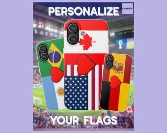 Funda personalizada para teléfono del Mundial 2026 / Regalo personalizado para parejas con 2 o 3 banderas / Banderas de cualquier país / Funda para iPhone y Samsung / Regalo de amor / Recuerdo de viaje