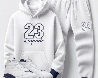 Conjunto de zapatillas Midnight Navy a juego, chándal Legend 23 para hombre: sudadera con capucha y pantalones deportivos - Jordan 13 Midnight Navy a juego