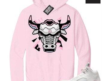 Pink Bull Graphic Hoodie for Jordan 5 Retro, Jordan 5 Soft Pink Sneaker Match Hoodie Pink Retro 5s Bull.