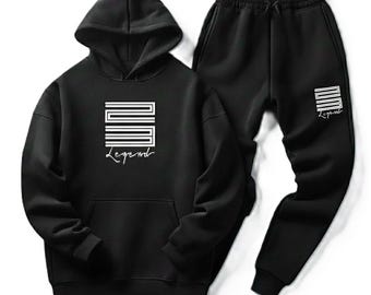 Personalized Men's Jogger Set, Men's Black White Tracksuit Hoodie Joggers Sweatsuit Set 23 Legend Streetwear Gift For Him.