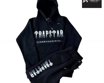 Trap Star London Style Graphic Tracksuit Hoodie Set, Trap Star Black Cotton Tracksuit | Streetwear unisex set