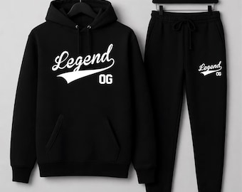 Mens Black Tracksuit Hoodie Joggers Sweatsuit Set Legend 23 Streetwear Gift For Him
