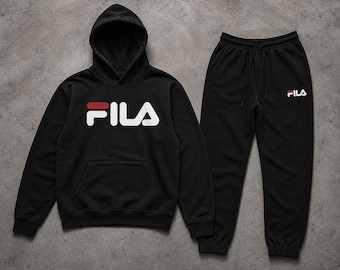 Mens Fila Logo Fleece Hoodie Sweatpants Tracksuit Set Jogging Streetwear Outfit