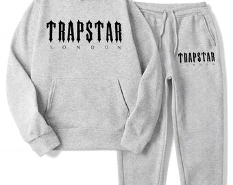 Gray London Style Trap Star Set, Men's Gray TrapStar Gothic Style Tracksuit Hoodie Joggers Sweatsuit Athletic Streetwear Gift For Him