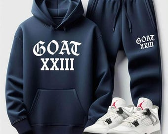 Men's Navy Sweatsuit | Hoodie and Joggers Set | Match Jordan 4 White Cement Sneakers.