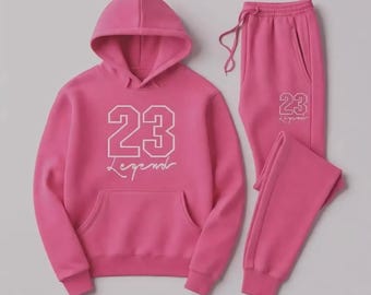 Women's Streetwear Jogging Suit, 23 Legend Women Pink Tracksuit - Matching Hoodie and Joggers Set - Sneakerhead Apparel