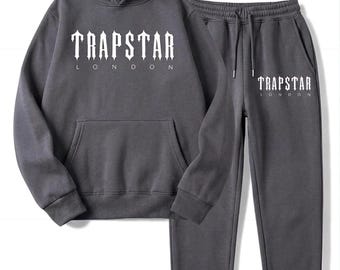 Charcoal Gray London Style Trap Star Set, Men's Charcoal Gray Trap Star Tracksuit Hoodie Joggers Sweatsuit Athletic Streetwear Gift For Him