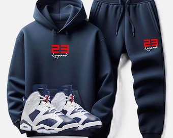 Heavyweight Cotton Tracksuit, Men's Sweatsuit 23 Legend Match Jordan 6 White Midnight Navy Blue Hoodie Joggers.