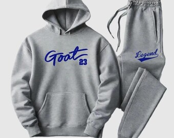Gray GOAT 23 Streetwear Tracksuit Set, Men's Gray Goat 23 Cotton Fleece Tracksuit Hoodie Joggers Sweatsuit Streetwear Gift For Him.