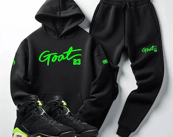Black & Neon Green Tracksuit to match Jordan 6 Electric Green — Premium Heavyweight Fleece.