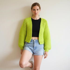 Patrón de cárdigan de punto grueso en PDF, tutorial de suéter corto y cómodo, chaqueta de punto para principiantes