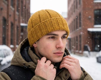 Knit Beanie Pattern Ribbed Hat Unisex Winter Cozy Womens Mens PDF