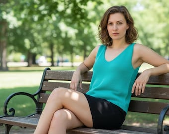 Knitted V Neck Top Pattern PDF, Sleeveless Summer Knit Shirt
