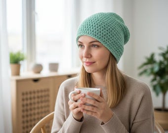 Slouch Beanie Pattern PDF, Cozy Winter Beanie Tutorial, Handmade Slouchy Beanie