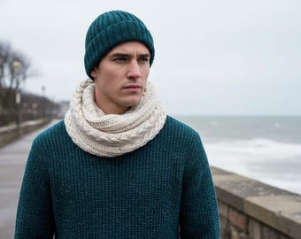 Knitted Hat and Scarf Pattern PDF, Rib Knit Beanie and Loop Set