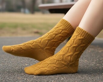 Cable Knit Socks Pattern PDF, Cozy Knit Sock Tutorial, Warm Winter Sock DIY
