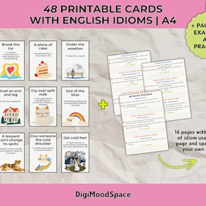48 Printable English Idiom Cards + Example Sentences & Practice Sheets