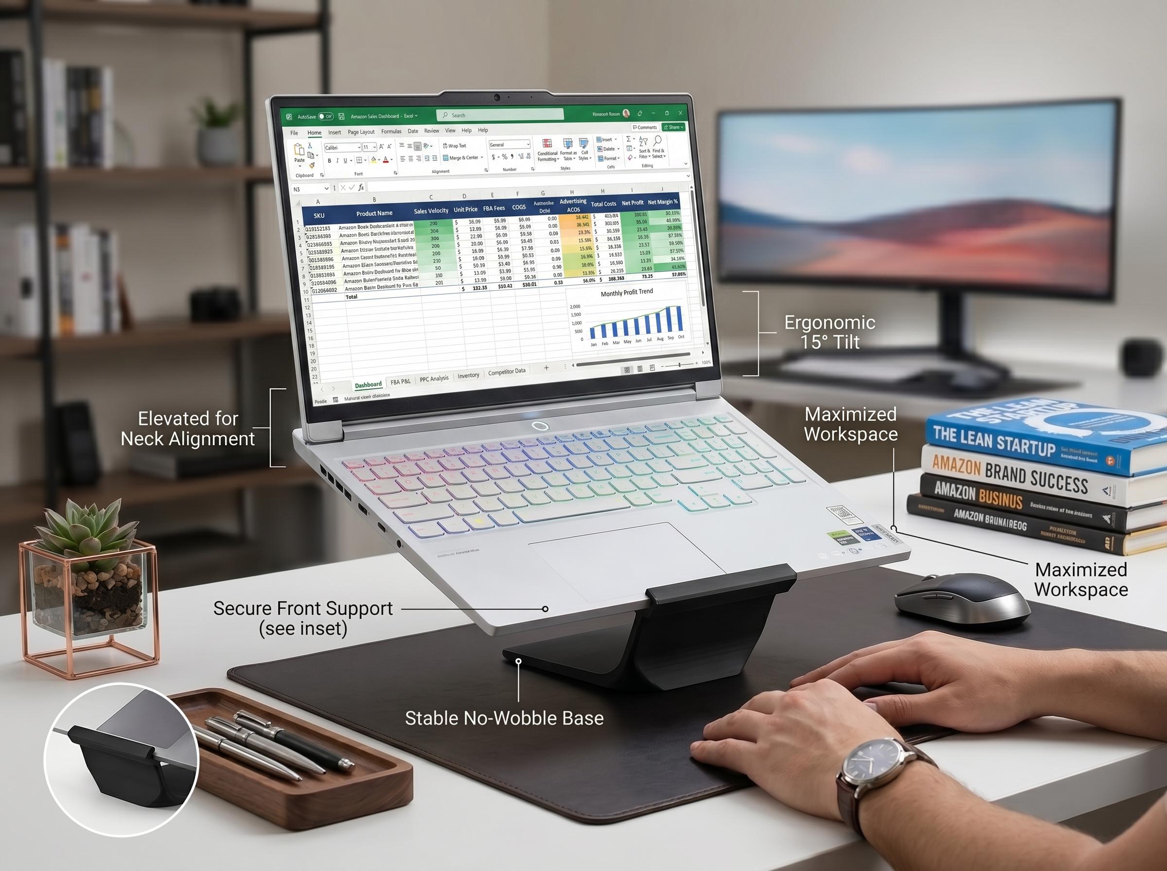 Ergonomic Laptop Stand | Minimal Desk Setup, Neck Pain Relief, Modern ...