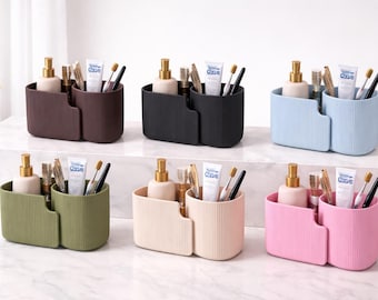 Modern Oval Desk Organizer – Multi-Compartment Storage for Office, Bathroom & Makeup – Minimalist Ribbed Design