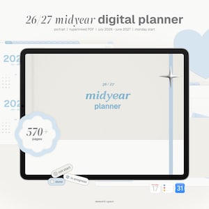 2026-2027 Midyear Digital Planner, Gentle Productivity, Eye-Care Off-White Paper (Digital Download)