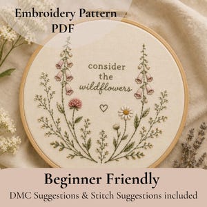 Consider the wildflowers l  Embroidery Pattern | Beginner Christian Stitch Design (PDF Download)