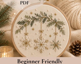 Snowflake Garland | Christmas l Embroidery Pattern | Beginner Stitch Design (PDF Download)