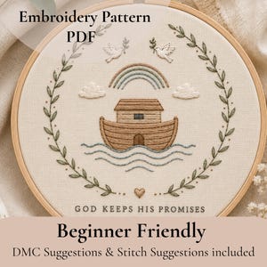Noah’s Ark Embroidery Pattern – Modern Christian Nursery Stitch, Baby Shower Gift, Beginner-Friendly, Faith Keepsake, DIY Hoop Art