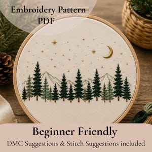 Night time Forest Embroidery Pattern | Beginner Christian Stitch Design (PDF Download)