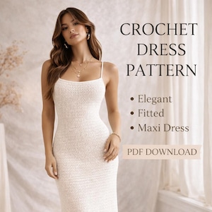 Patrón de vestido largo de ganchillo en PDF / Patrón de vestido elegante ajustado de ganchillo / Patrón de vestido de tirantes finos / Patrón de vestido de verano de ganchillo