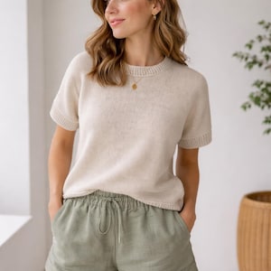 Knitted T-Shirt Pattern PDF | Knit Top Pattern | Summer Knit Shirt |Short Sleeve Sweater Pattern | Top Down Knit Pattern |Women Knitwear PDF