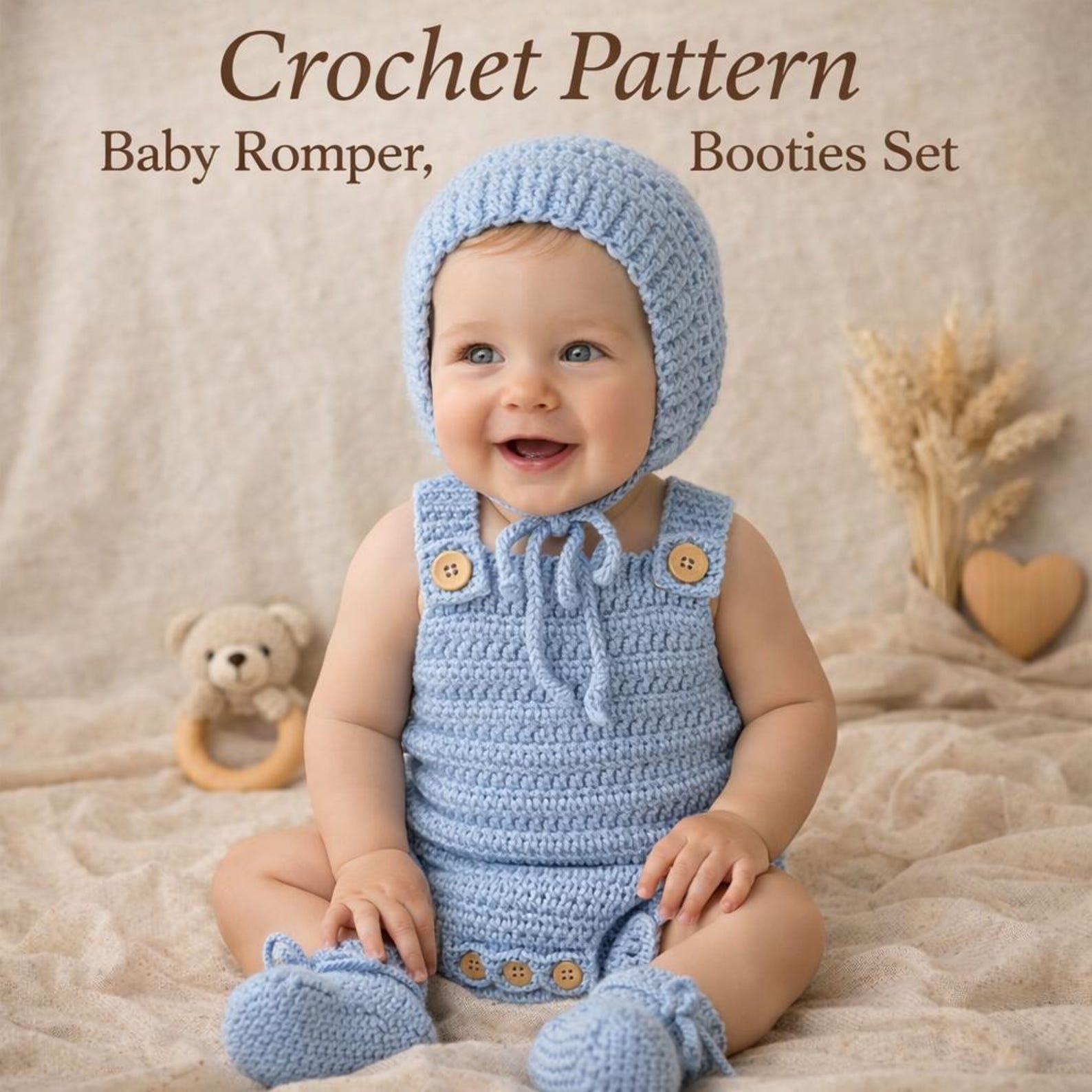 14+ Crochet Patterns Newborn Baby Romper Crochet Pattern PDF, Bonnet Booties Set Pattern, Baby