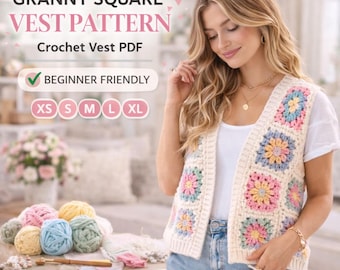Granny Square Vest Pattern PDF | Crochet Vest Pattern | Easy Crochet Vest | Beginner Crochet Pattern | Crochet Top Pattern |Digital Download