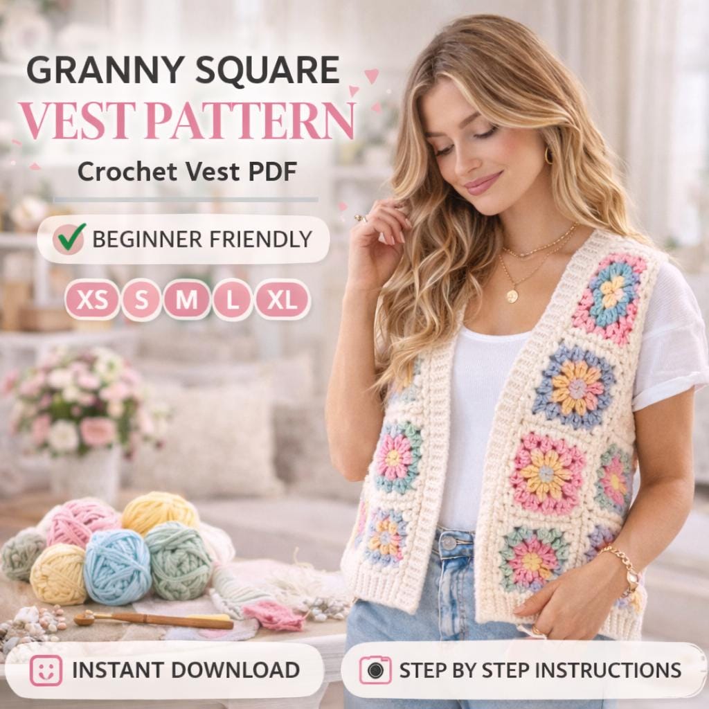 39 Granny Square Vest Crochet Patterns for Retro Layers, Boho Vests, and Handmade Gifts 18 Granny Square Vest Crochet Vest Pattern Easy Crochet Vest
