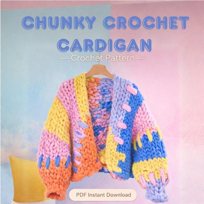 Chunky Crochet Cardigan Pattern PDF | Color Block Oversized Sweater ...