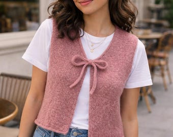 Knitted  Vest Pattern PDF | Tie Front Vest Knitting Pattern | Soft Alpaca Vest | Top Down Vest Pattern | Women Knit Vest | DIY Vest
