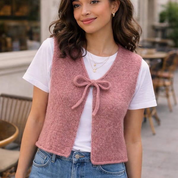 Knitted  Vest Pattern PDF | Tie Front Vest Knitting Pattern | Soft Alpaca Vest | Top Down Vest Pattern | Women Knit Vest | DIY Vest
