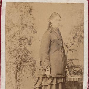 Vintage CDV Portrait of an English Woman from Cirencester, Gloucestershire Standing in a Coat and Dress