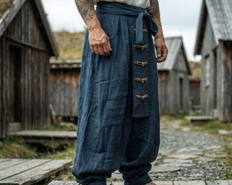Viking-harembroek voor mannen, sca-kostuum, middeleeuwse Viking-broek, renaissance wijde broek, Noorse cosplaykleding, LARP-kostuumbroek