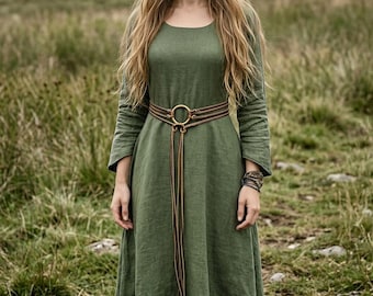 Robe médiévale faite main avec ceinture | Robe viking en coton et lin, costume Renaissance