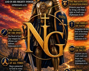 Full Armor of God for Men | Eph. 6:10–18 Christian Warrior Wall Art | Shield of Faith Scripture Poster | Biblical Armor of God Decor