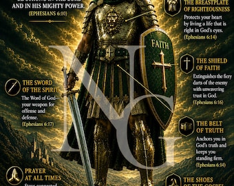 Full Armor of God for Men | Ephesians 6:10–18 Christian Warrior Wall Art | Shield of Faith Scripture Poster | Nathaniel Grey Studio
