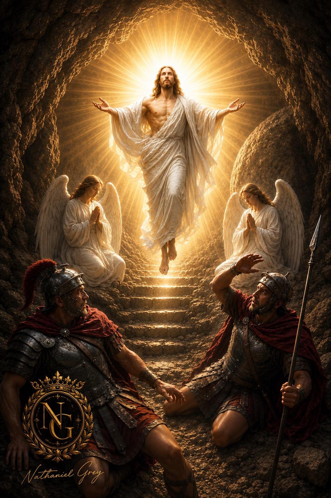 The Risen King Resurrection Artwork: Heavenly Light, Angels, Soldiers ...