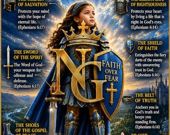 Princess Warrior of Faith | Faith Over Fear Shield | Christian Girl Room Decor