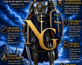 Full Armor of God for Men | Ephesians 6:10–18 Christian Warrior Wall Art | Biblical Armor of Faith | Nathaniel Grey Studio