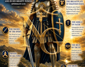 Put On the Full Armor of God for Men | Ephesians 6:10–18 Christian Warrior Wall Art | Biblical Armor of Faith Decor | Nathaniel Grey Studio