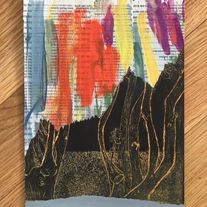 Costruire alberi telefonici. Collage astratto con tecniche miste, carta strappata, arte colorata