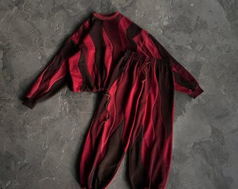Übergroßes, gewelltes Patchwork-Sweatshirt und Joggerset im Set